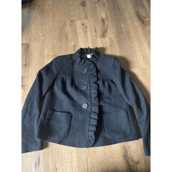 J.Crew Herringbone Grey Black Wool Cropped Jacket Coat Size 2 - Picture 1 of 6
